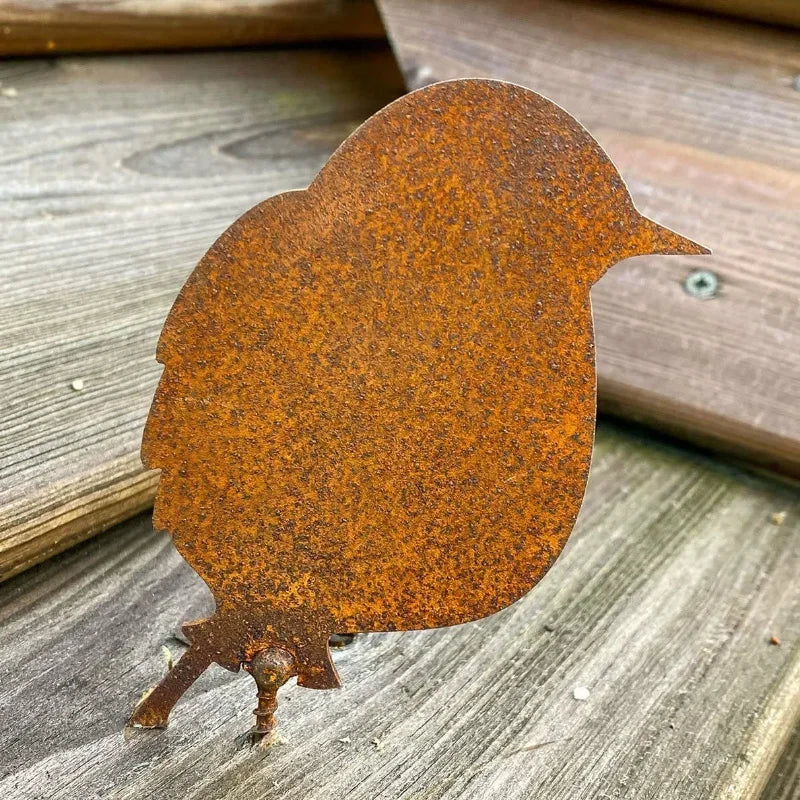 4 Pcs Rusty Metal Bird Ornament Set – Iron Bird Silhouette Sculptures for Garden Fence & Home Décor