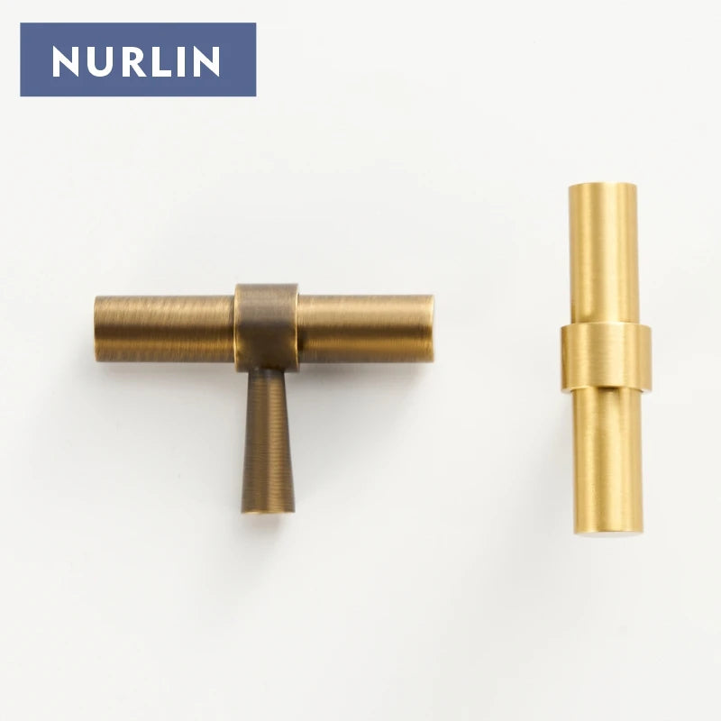 Nurlin Solid Brushed Antique Brass Cabinet Handle – T-Bar Pull