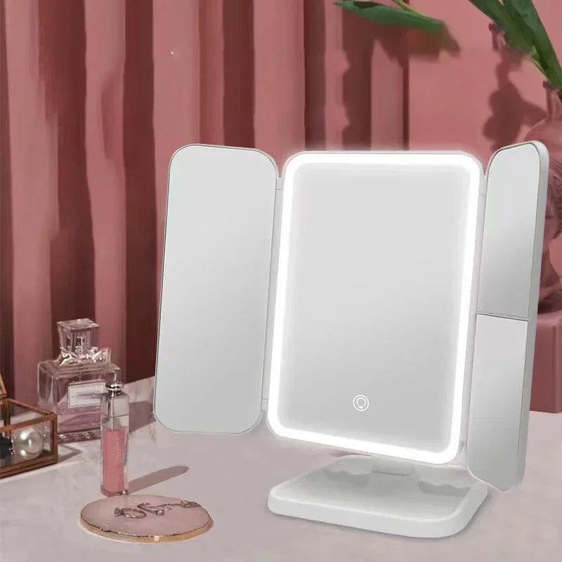 Trifold LED Makeup Mirror with Smart Fill Light – Beauty and Precision in One