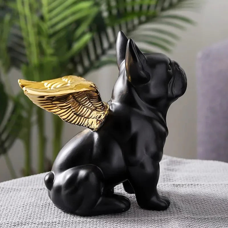 Black and Gold Ceramic Bulldog Statue – Modern Resin Dog Decor for Living Room or Office