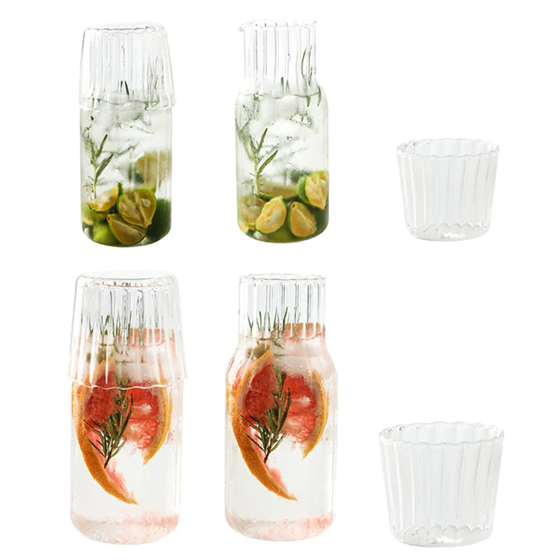 Glass Water Bottle with Glass Cup Set – Summer Carafe with Tumbler Set