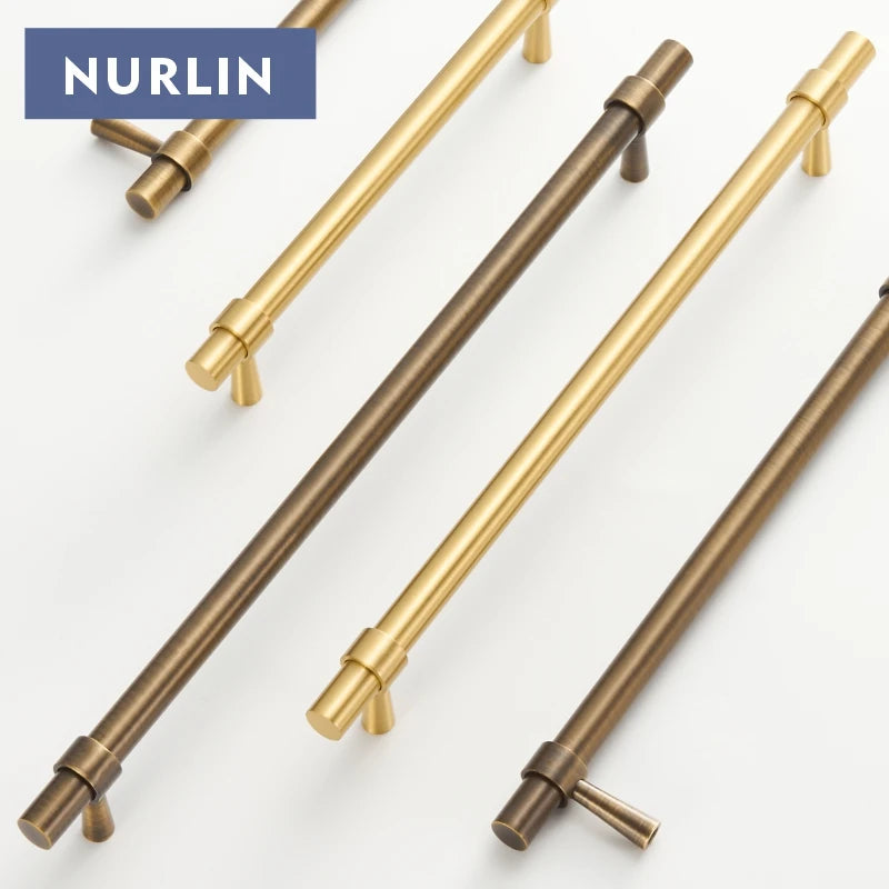 Nurlin Solid Brushed Antique Brass Cabinet Handle – T-Bar Pull