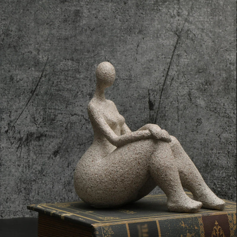 Handmade Sandstone Resin Sitting Female Statue