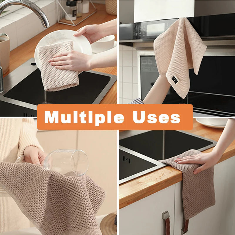 Cotton Towel Soft Absorbent Dishcloth Kitchen Dish Rags Honeycomb Breathable Face Wash Cloth