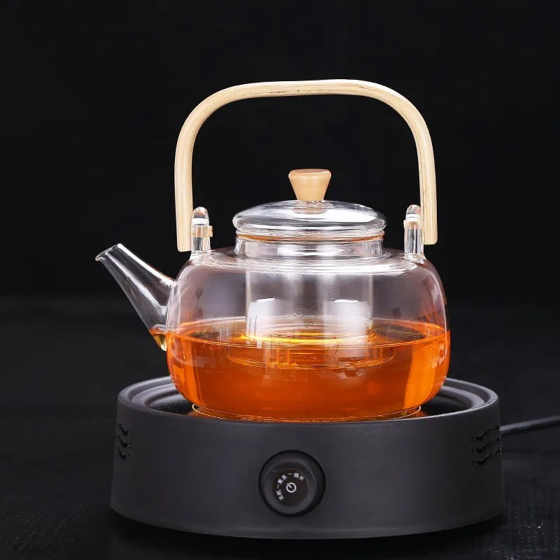 Glass Teapot with Bamboo Handle – Heat-Resistant Borosilicate for Perfect Tea Brewing