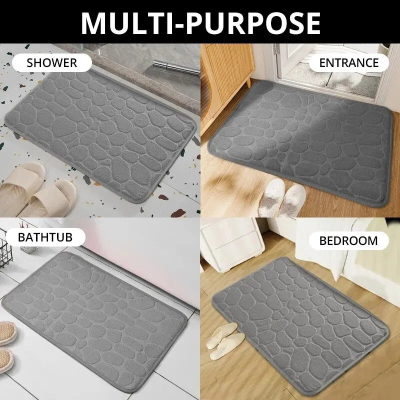 Memory Foam Embossed Velvet Carpet Bathroom Living Room Non-Slip Mat Cobblestone Floor Mat