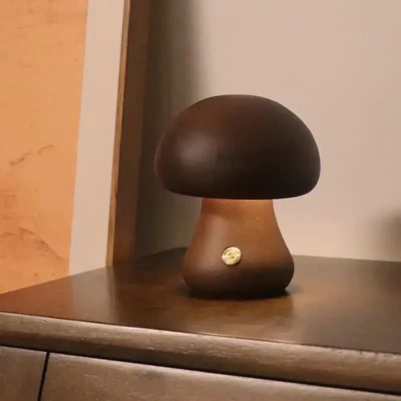 LED Night Light With Touch Switch Wooden Cute Mushroom Bedside Table Lamp For Bedroom Night Lamps