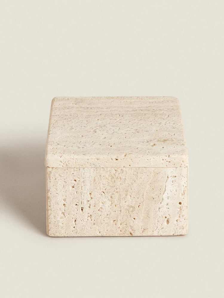 Travertine Storage Container – Marble Organizer Jar for Jewelry, Cotton Swabs, and Bath Salts