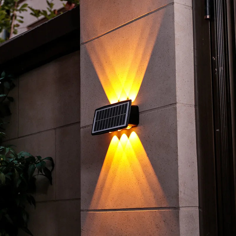 Solar Wall Lamp LED Outdoor Waterproof Garden Lighting, Adjustable Brightness & Color Modes