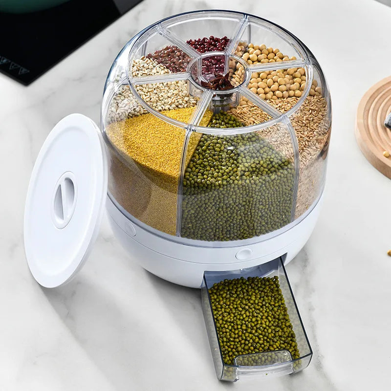 360 Degree Rotating Dispenser Sealed Dry Bucket Dispenser Moisture-proof Kitchen Food Storage Box