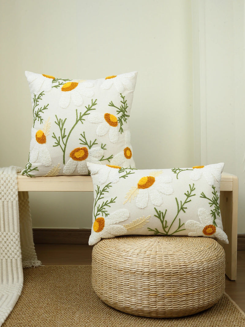 Elegant Embroidered Floral Cushion Cover for Home, Sofa, Car Decoration