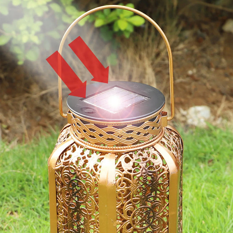 Led Solar Light Solar Hanging Lantern Art Lantern Decorative Pathway Lamp Outdoor Metal Hollow Light