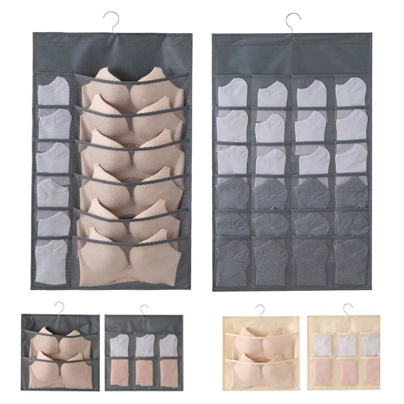 Grid Double-Side Underwear Socks Bra Organizer Multifunctional Washable Hanging Mesh Bag Clothes