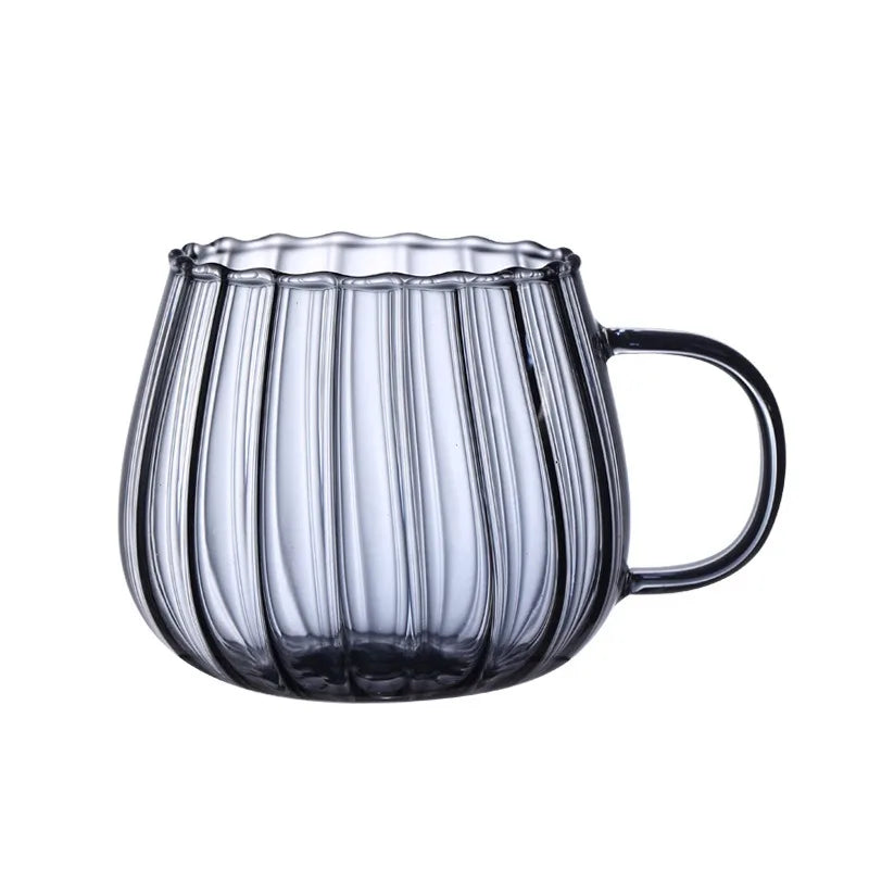 400ml High Borosilicate Glass Coffee Cup – Elegant Ribbed Design for Home