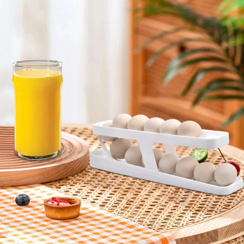 Automatic Rolling Egg Rack Holder Storage Egg Basket Container Rolldown Refrigerator Eggs Dispenser