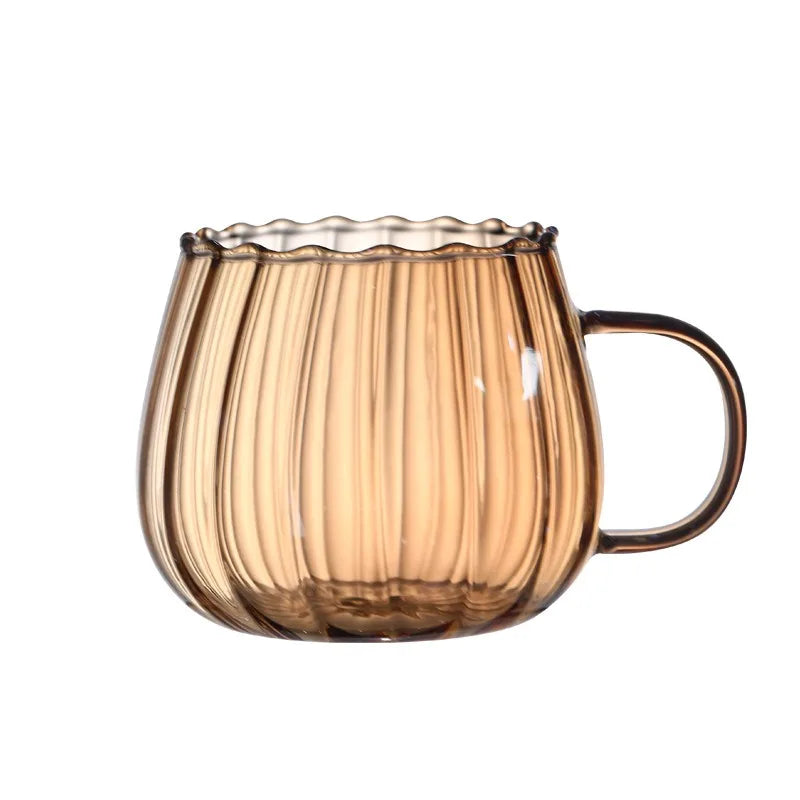 400ml High Borosilicate Glass Coffee Cup – Elegant Ribbed Design for Home