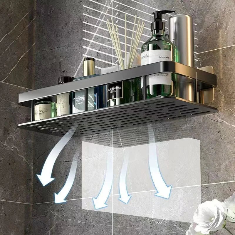 Bathroom Shelf Aluminum Alloy Shampoo Rack Kitchen Storage Organizer Shelves No Drill Corner Shelf