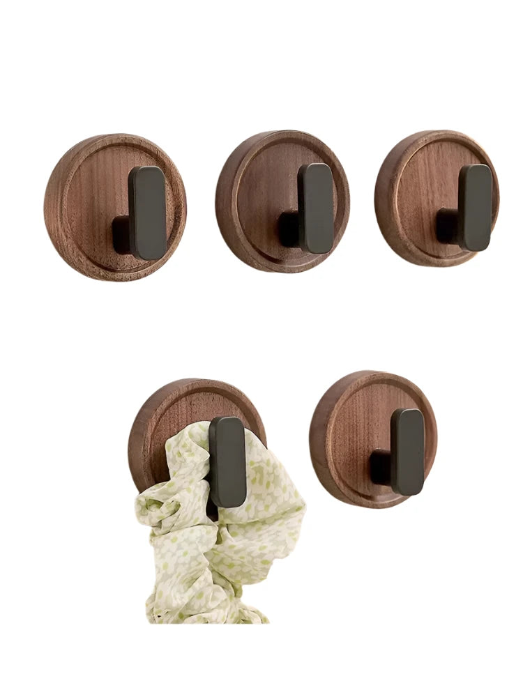 Walnut Wood Coat Rack Hooks – Black Wall Hangers for Keys, Clothes, Towels, and More