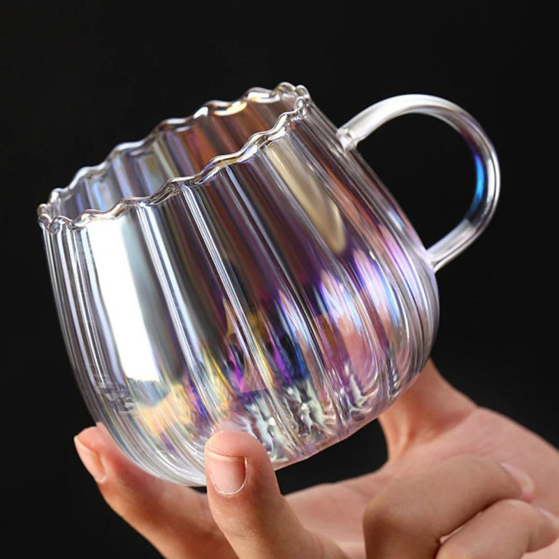 400ml High Borosilicate Glass Coffee Cup – Elegant Ribbed Design for Home