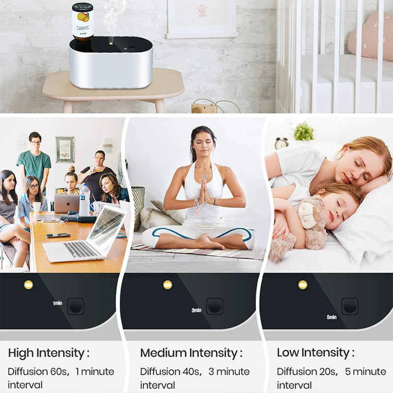 Waterless Aroma Diffuser Nebulizer - Silent Electric Essential Oil Diffuser for Home and Office