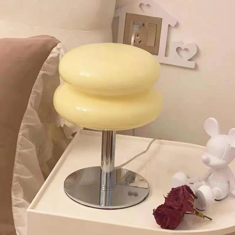 Retro Macaron Glass Table Lamp - Trichromatic Dimming for Stylish Living