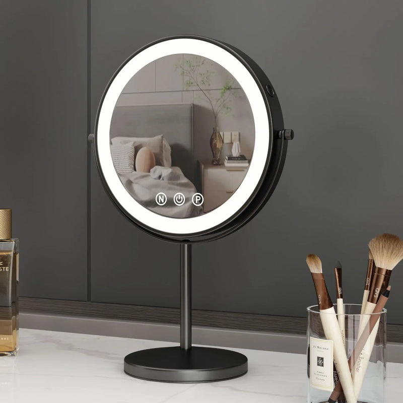 9-Inch 360° Rotating Makeup Mirror with LED Light - Double-Sided 1X/3X Magnification