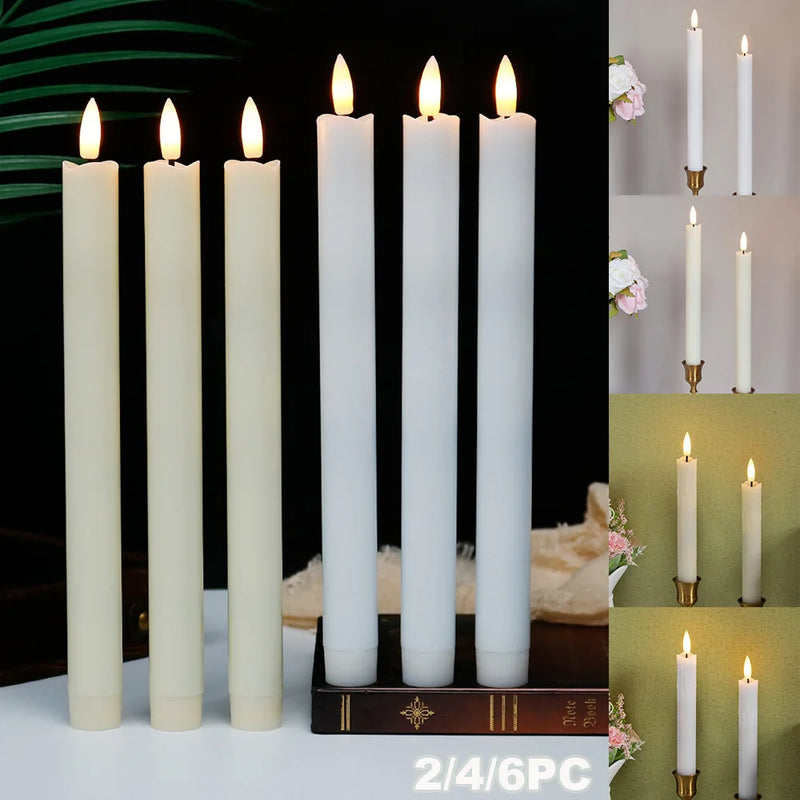 LED Flameless Taper Candles Lights 3D Wick Battery Simulation Candles Long Candles Lamp