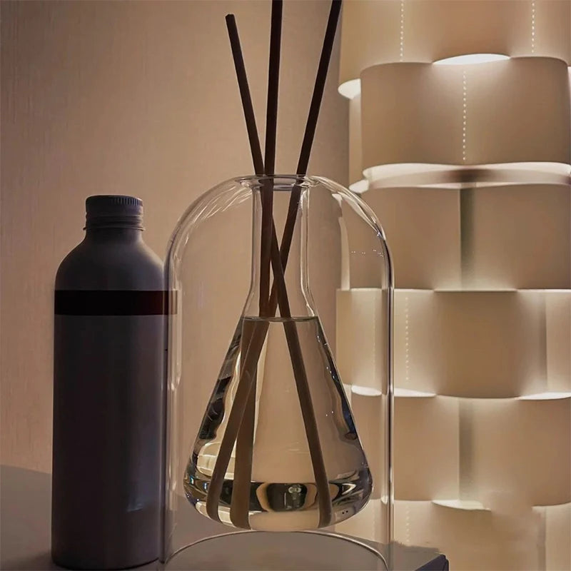 Aromatherapy Diffuser Bottle Glass with Essential Oil Sticks, Transparent Modern Home Decoration