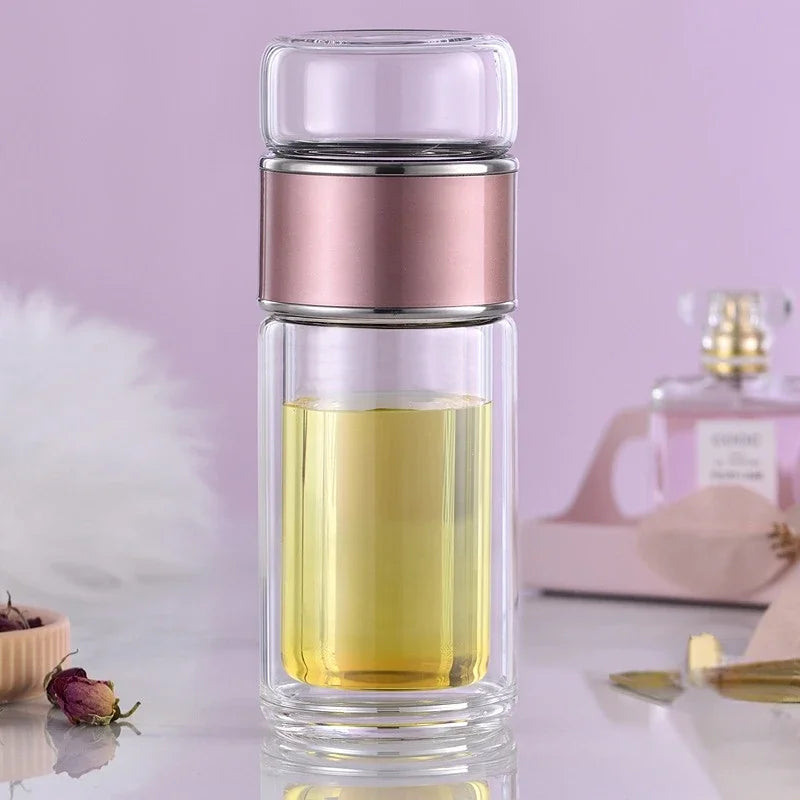 Tea Infuser Water Bottle - High Borosilicate Double-Layer Glass