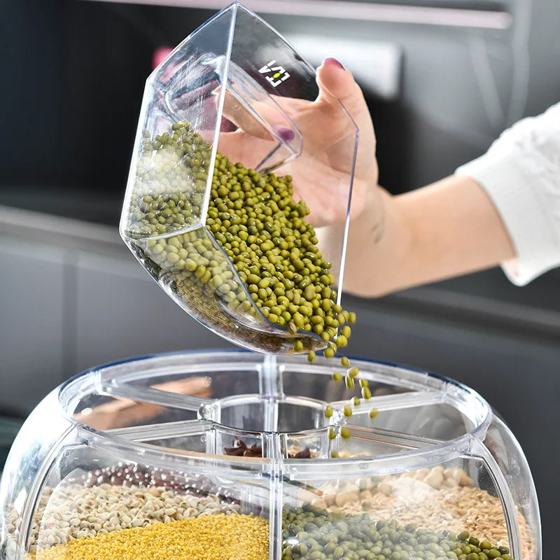 360 Degree Rotating Dispenser Sealed Dry Bucket Dispenser Moisture-proof Kitchen Food Storage Box