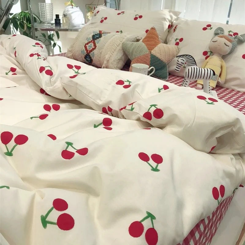 Korean Style Bedding Set Boys Girls Twin Queen Size Duvet Cover Flat Sheet Pillowcase Bed Linens