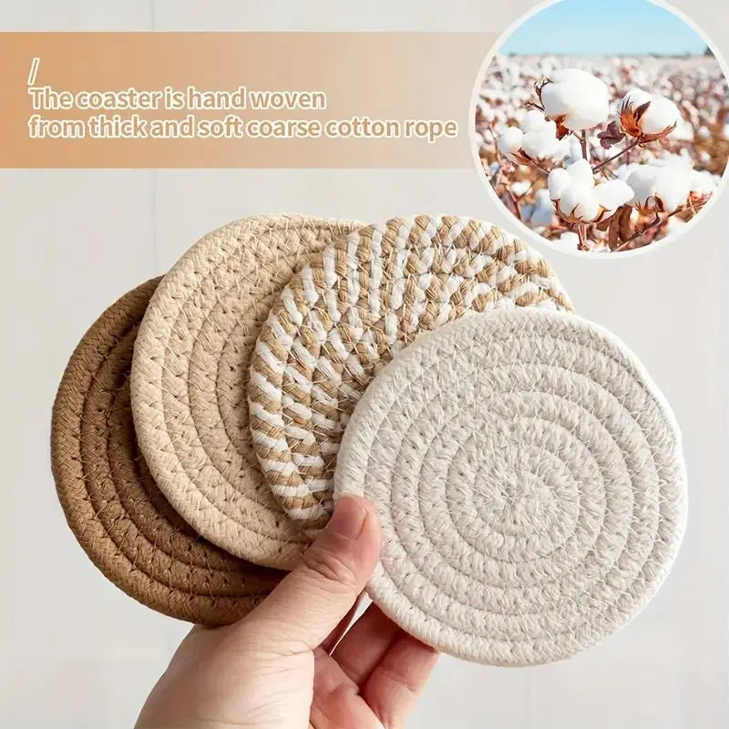 8-Piece Set Absorbent Woven Cotton Coasters – Minimalist Boho Coffee Table Decor