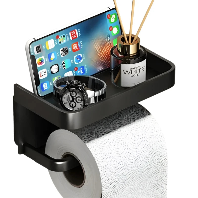 Toilet Paper Holder Wall-Mounted Paper Roll Holder Storage Tray Organizer Phone Stand Bathroom