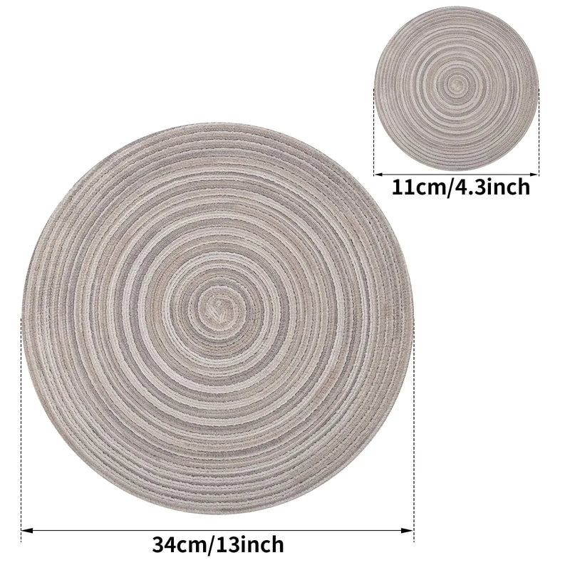 Set of Braided Woven Round Placemats and Coasters – Heat Resistant & Washable Dining Table Mats