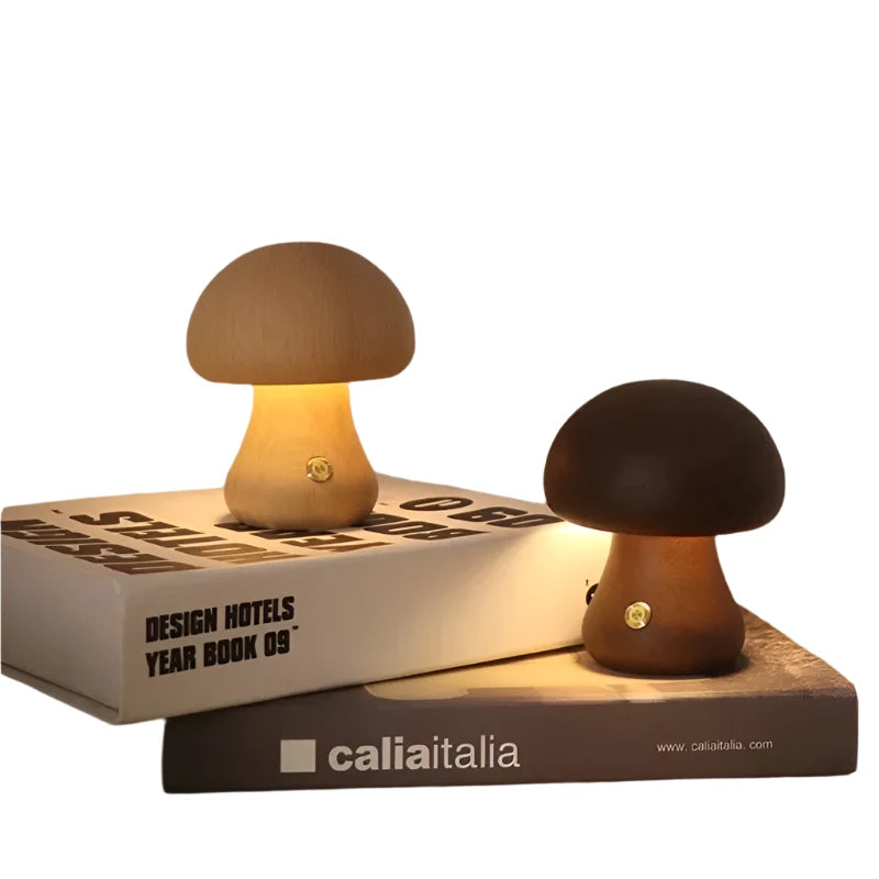 LED Night Light With Touch Switch Wooden Cute Mushroom Bedside Table Lamp For Bedroom Night Lamps