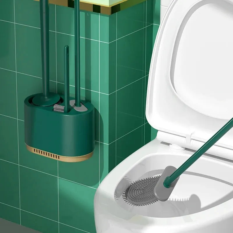 Wall Mounted 2 in 1 Toilet Brush - Multifunctional Design Toilet Brush Holder