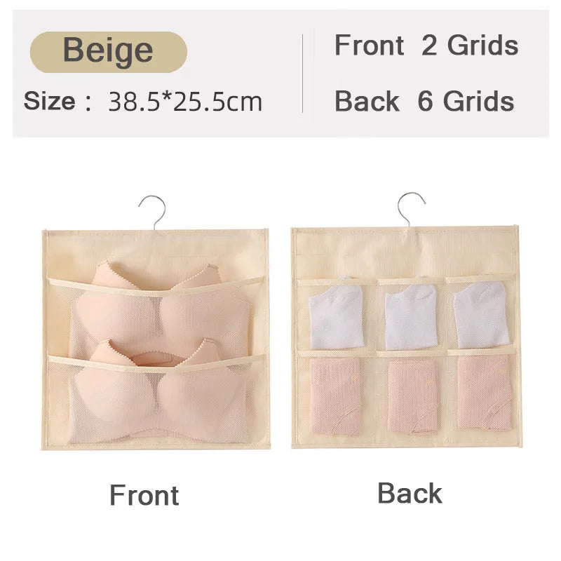 Grid Double-Side Underwear Socks Bra Organizer Multifunctional Washable Hanging Mesh Bag Clothes