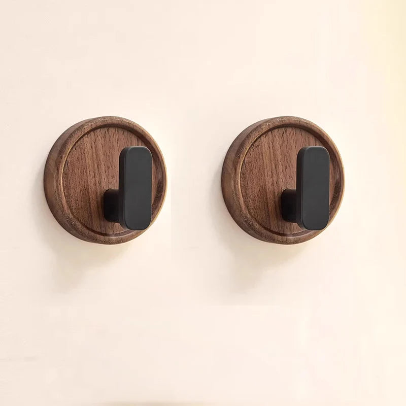 Walnut Wood Coat Rack Hooks – Black Wall Hangers for Keys, Clothes, Towels, and More