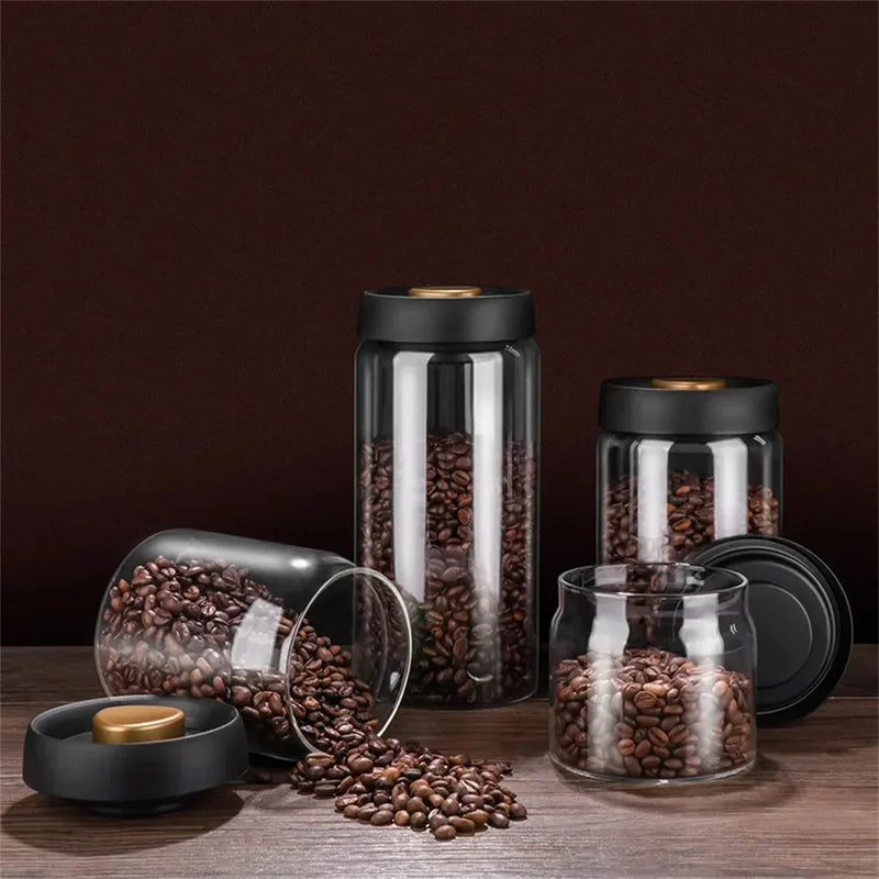 Coffee Beans Vacuum Sealed Tank Transparent Glass Storage Jars Moisture-proof Airtight Container