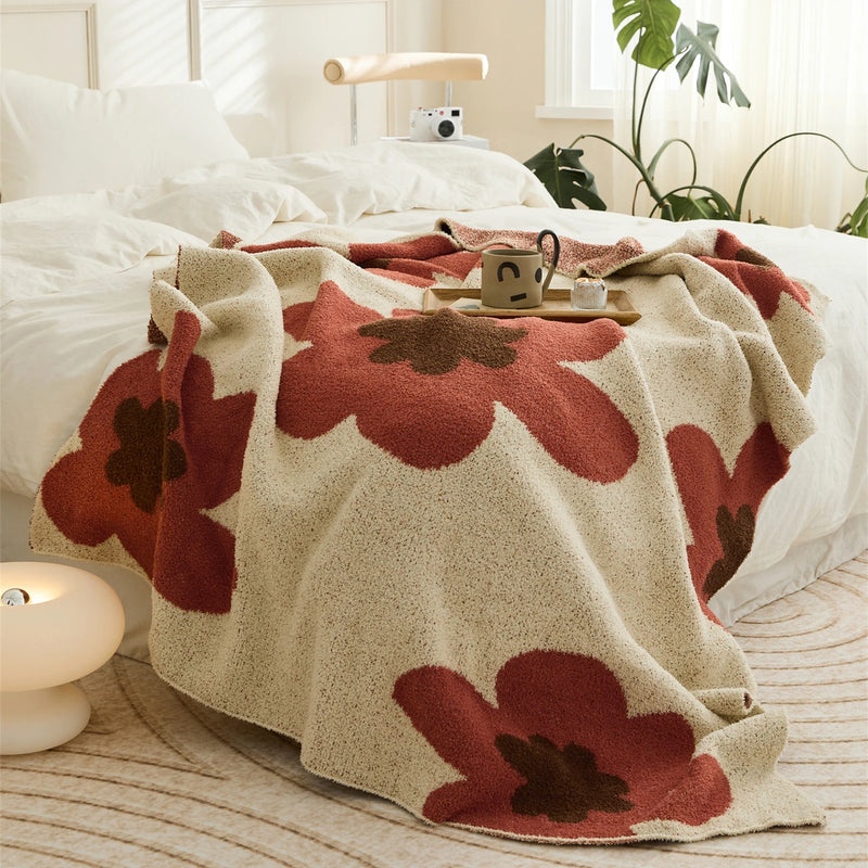 REGINA Super Soft Floral Knitted Throw Blanket