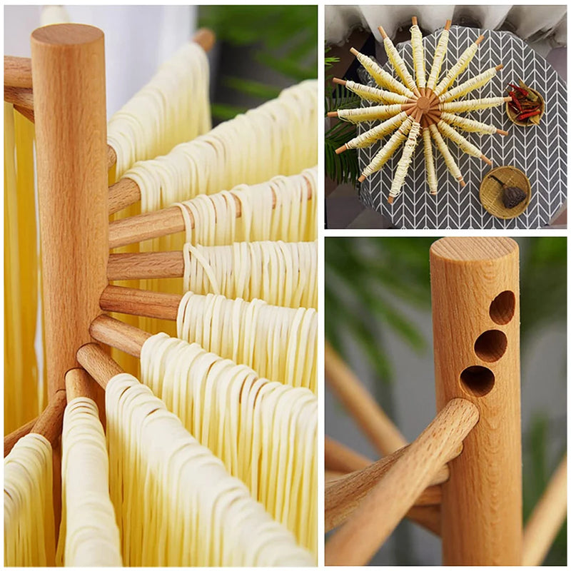 Collapsible Pasta Drying Rack – Wooden Spaghetti Dryer for Homemade Noodles