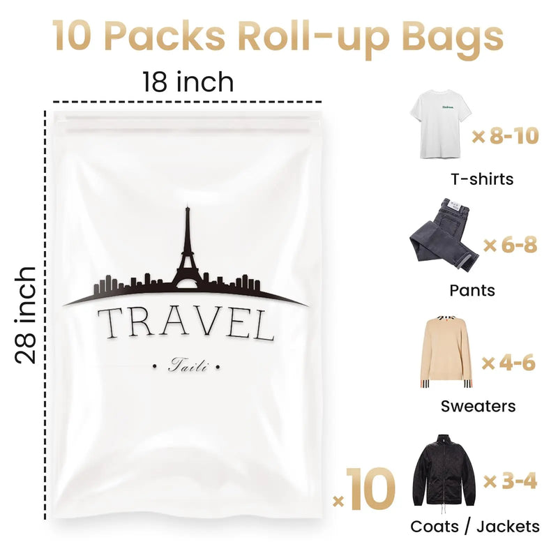 TAILI 10pc Clothes Vacuum Compression Storage Bags for Travel