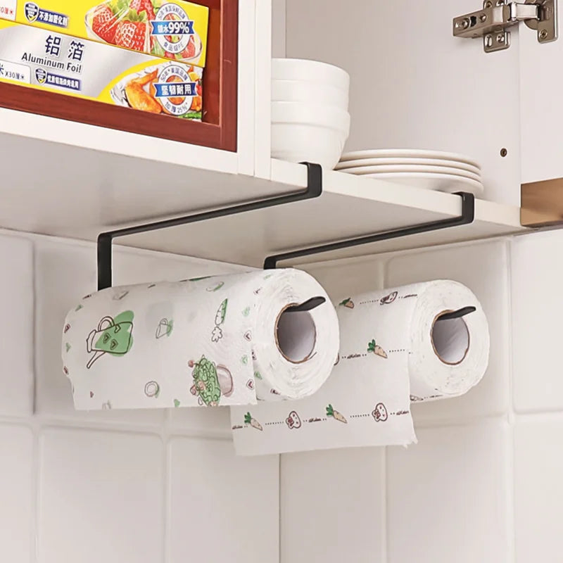 Perforation-free Hanging Storage Rack Kitchen Paper Towel Rack Cabinet Paper Rack Plastic Wrap Rack