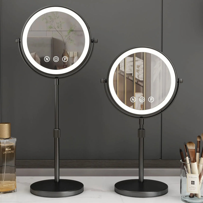 9-Inch 360° Rotating Makeup Mirror with LED Light - Double-Sided 1X/3X Magnification