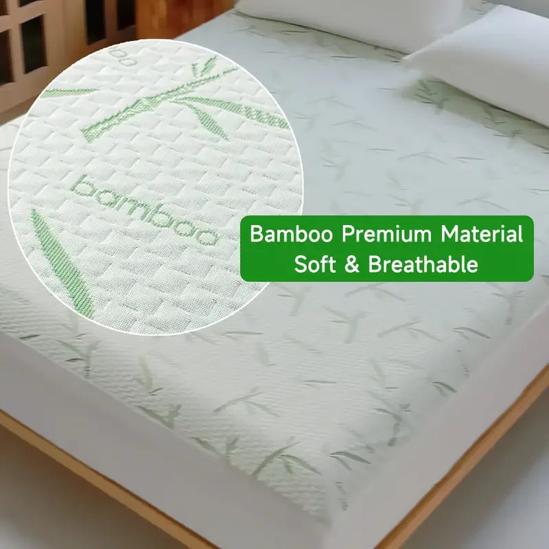 Waterproof Bamboo Mattress Cover (Without Pillowcase), Cooling & Breathable Fitted Bed Sheet