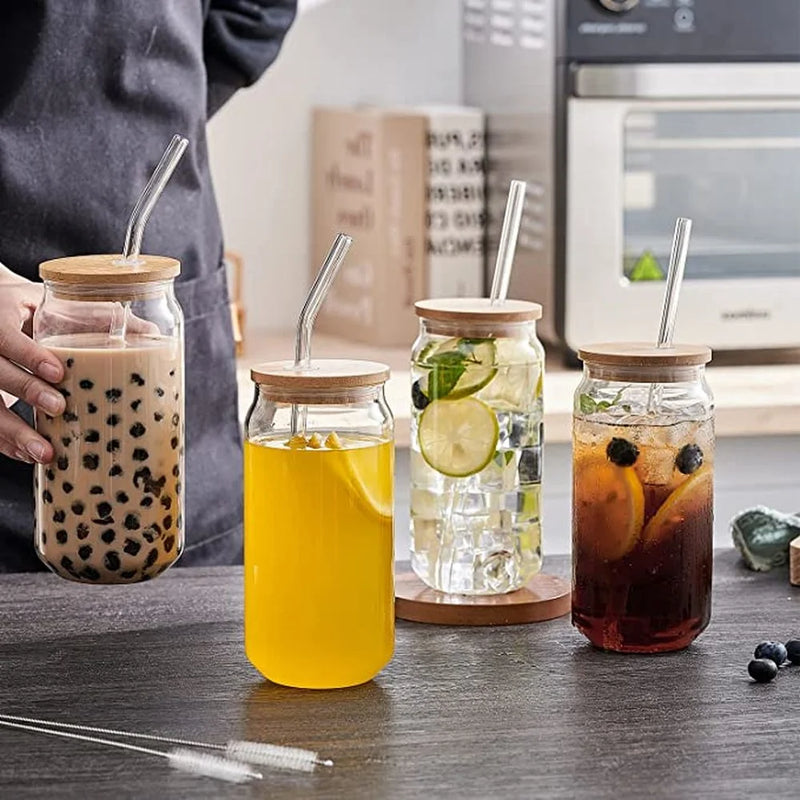 Coffee Mug Glass Cup With Lid and Straw Transparent Coffee Tea Milk Juice Cold Drinking Cup Kitchen