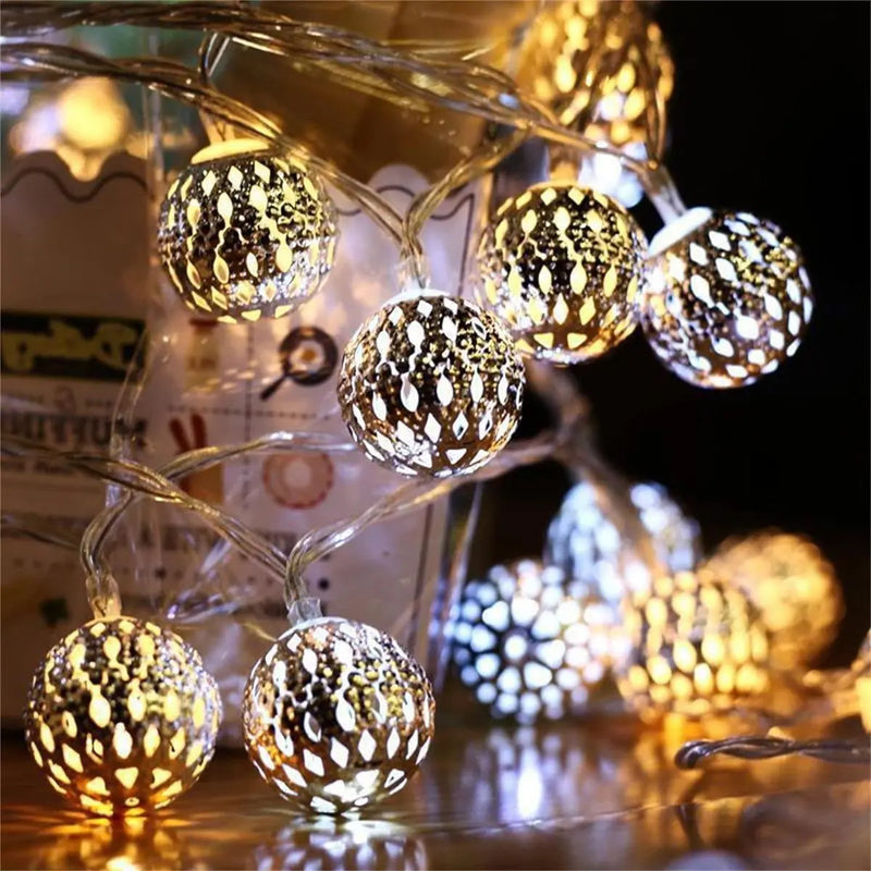 LED Moroccan Fairy Lights – Gold Globe Battery-Operated String Lights