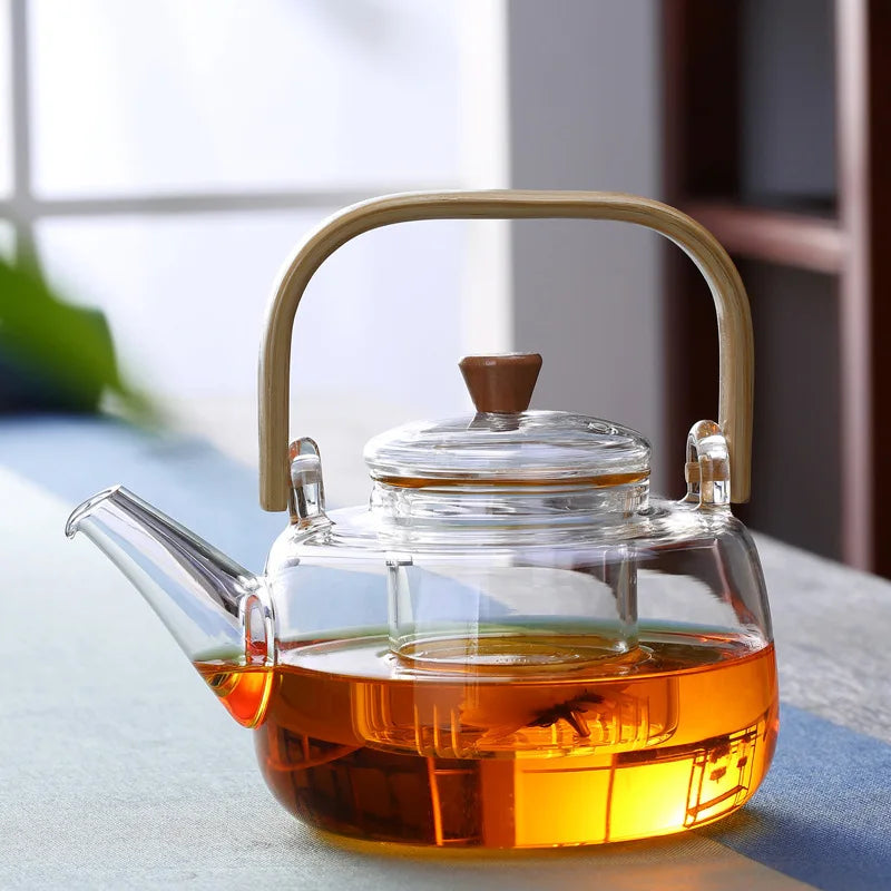 Glass Teapot with Bamboo Handle – Heat-Resistant Borosilicate for Perfect Tea Brewing