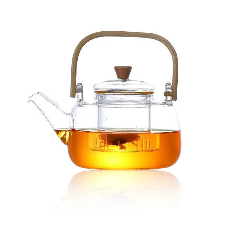 Glass Teapot with Bamboo Handle – Heat-Resistant Borosilicate for Perfect Tea Brewing