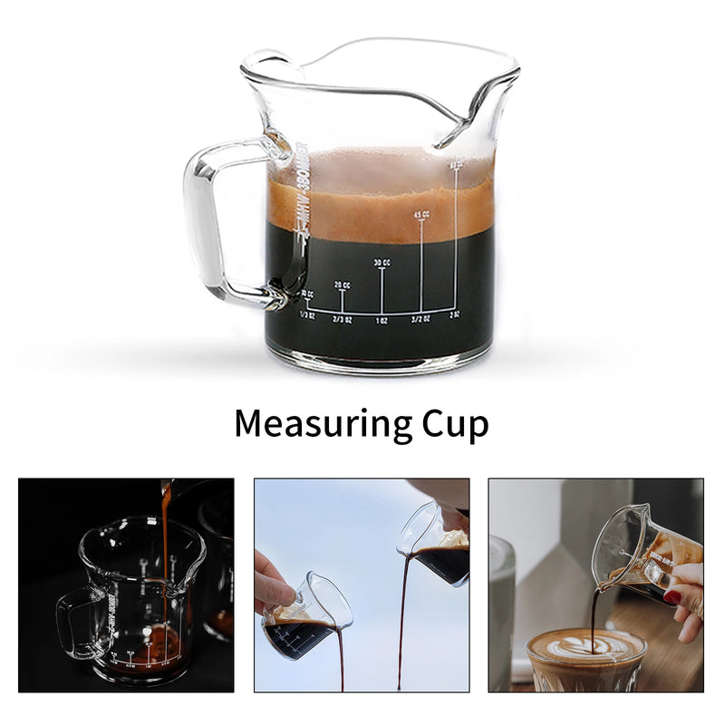 MHW-3BOMBER: Double Spouts Espresso Measuring Cup with Handle – Heat-Resistant Glass